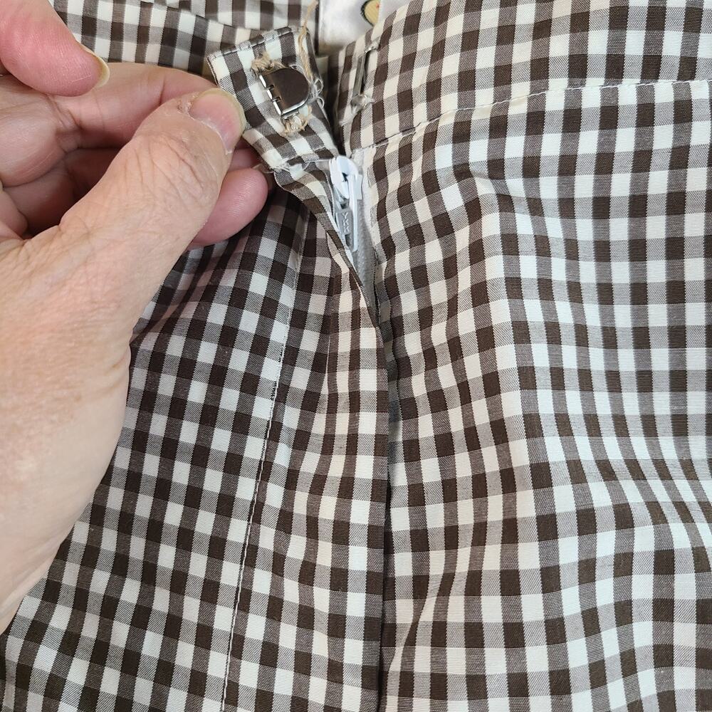 Talbots Hampshire Ankle Pants Brown White Gingham Check Cuff Silk Cotton 16 - Picture 10 of 12
